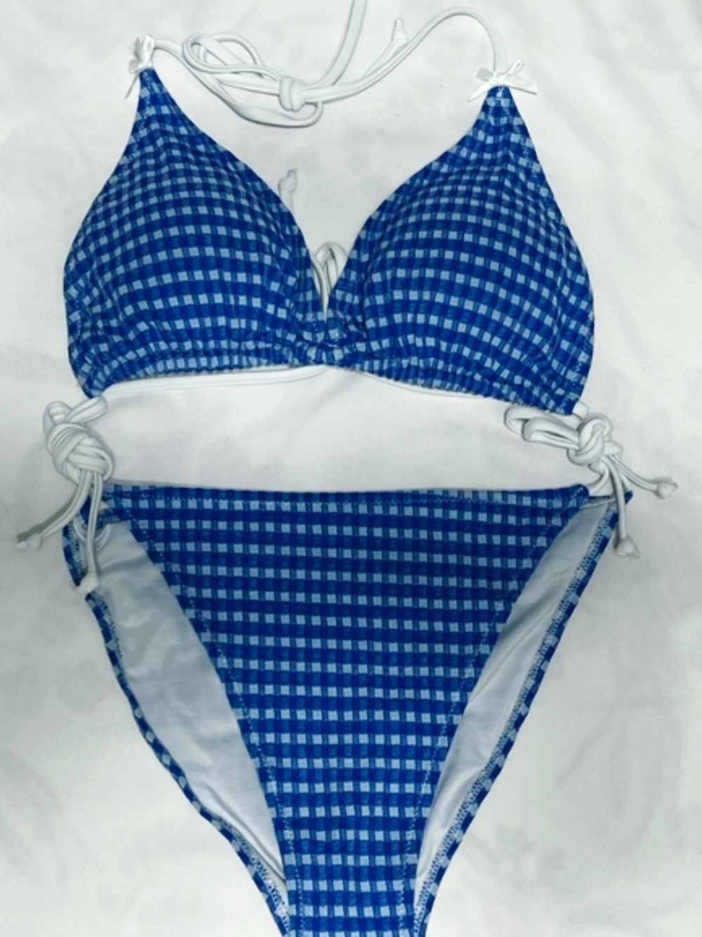 Zaful Blue Gingham Tie-Side Bikini‎ Set